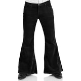 Wiaofellas  -  Men's Corduroy Bell Bottom Pants High Waist Retro Vintage 1970s Style Wide Leg Trousers Casual Solid Color Button Fly