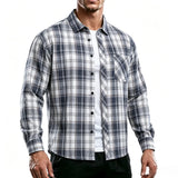 Wiaofellas  -  Men's Cotton Plaid Shirts Autumn Single Breaste Smart Casual Work Shirt Long Sleeved Tops Spring Summer Workwear Shirts Men Tops