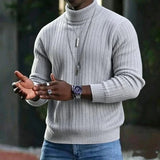 Wiaofellas  -  Vintage Turtleneck Knitting Sweater Mens Autumn Winter Ribbed Texture Knit Pullover Daily Casual Trendy Tops For Men
