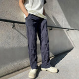 Wiaofellas  -  Mens Casual Pleated Straight Pants Genderless Summer New Arrival Fashion Personalized Solid Color Versatile Pants Unisex