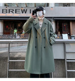 WIAOFELLAS  -  Korean Trend Men's Loose Casual Double-breasted Overcoat Autumn Winter Fashion New Long Sleeve Woolen Long Coat Cardigans Jacket