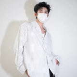 WIAOFELLAS  -  White Long Sleeved Shirt Men Fashion Society Mens Dress Shirt Korean Loose Blue Striped Shirt Mens Double Breasted Casual Shirt