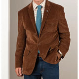 WIAOFELLAS  -  Mens Corduroy Blazer Single Breasted Casual Jacket Fashion Slim Fit Comfortable Elegant Suit Jacket Business Attire Formal Wear