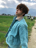 Wiaofellas  -  Blue Harington ort Baseball Jaet Men's Cleanfit Collar American Sle Workwear Flight Jaet Loose Fit Long Sve Spring