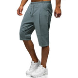 WIAOFELLAS  -  Men's Loose Tied Cotton and Linen Shorts for Foreign Trade Men's Clothing. Solid Color Thin Breathable Casual Capris