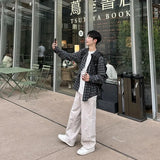 WIAOFELLAS  -  Loose Long Sleeve Plaid Shirt Casual Style for Men And Women Spring Autumn Korean Version Fashionable Top Coat Lazy Style