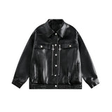 Wiaofellas Autumn American Vintage PU Leather Coats Men's Loose Short Motorcycle Faux Leather Jacket Couple Metal Zipper Cargo Outwear