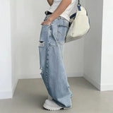 Wiaofellas  -  New Men's Y2K Vintage Streetwear Ripped Baggy Jeans Hip Hop Fashion Straight Wide-Leg Denim Pants Punk Trendy Curved Jean
