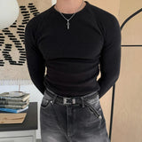 WIAOFELLAS  -  Simple Men's T-shirts O-neck Solid Color Korean Style Autumn Tops Long Sleeved Menswear Loose Pullover Male Tees New 9X1193