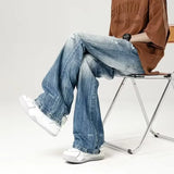 WIAOFELLAS  -  Jeans Men Do Old Gradient Color Hole Hip Hop Full Length European Style All-match Streetwear Washed Denim Trousers Autumn Daily