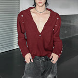 Wiaofellas  -  Men Shirt Solid Color Stand Collar Long Sleeve Button Men Clothing Streetwear Loose Fashion Casual Tops Camisas