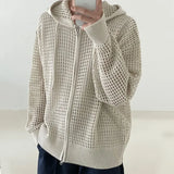 Wiaofellas  -  Loose Hollow Out Knitted Cardigan Sweater for Men and Women High Street Style Casual Summer Top Korean Version