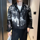 WIAOFELLAS  -  Elegant Long Sleeve Thin Lace See-through Men Shirt Soft Solid Skin-friendly Male Shirts Summer Fashion Sun Protection Clothing