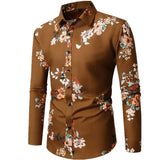 Wiaofellas  -  Men's Tropical Palm Print Long Sleeve Shirt Turn-Down Collar Slim Fit 4-Way Stretch Luxury Dress Shirt Casual Streetwear Tops