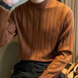 WIAOFELLAS  -  Men's Light Luxury Business Slim-fit Knit Pullover Hollow Out Casual Long Sleeve Solid Color O Neck Retro Popular Basic Sweater