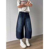 WIAOFELLAS  -  Fashion Men's Irregular Patchwork Design Wash Denim Cropped Pants Trendy Summer High-waisted Wide Leg Jeans Male
