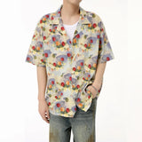 Wiaofellas  -  Men's Wear Summer New Hawaiian Style Oil Painting Flower Shirt Streetwear Loose Short Sleeve Single Breasted Shirts