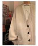 WIAOFELLAS  -  Autumn Winter New V-neck Cardigan Men's Loose Casual Knitted Sweater Trendy Daliy Simple All-match High Street Soft Coats