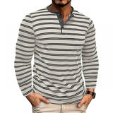 WIAOFELLAS  -  New Men's Henley Collar Long Sleeve T-Shirts Striped Casual Button T Shirt for Men Spring Autumn Male Fashion Cotton Tees Tops