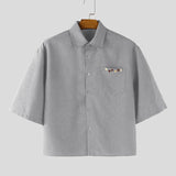 Wiaofellas  -  Men's Shirt Solid Color Streetwear Lapel Short Sleeve Tops Summer Men Clothes Loose Korean Style Fashion Shirts For Man