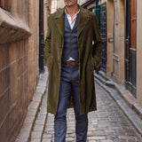 WIAOFELLAS  -  England Style Solid Corduroy Trench Coats Men New Lapel Single Breasted Fall Outerwear Long Sleeve Mid-length Mens Winter Jacket