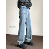 WIAOFELLAS  -  Jeans Pants Man 2025 Spring Autumn New Hip Hop Splicing Fake Two Pieces Design  Vintage Denim Cargo Pants Harajuku Trousers