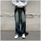 WIAOFELLAS  -  Vintage Jeans Men Wide Leg Loose Mid Waist Bleached All-match Teenagers Fitness Fashion Classic High Street Slouchy Denim Chic