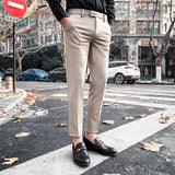 WIAOFELLAS  -  Men Pants Spring Summer Autumn  Casual Slim Elastic Long  Business Trousers Chinos Slacks Ankle Length Black Blue