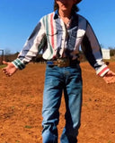 Wiaofellas  -  Men's Retro Western Striped Shirt Casual Short Sleeve Button-Up Cowboy Style Shirt
