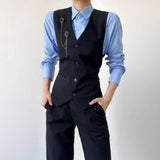 WIAOFELLAS  -  Fashion High-End Party Dance Solid Color Suit Vest Unisex 2025 Spring And Autumn New British Trend Slim Casual Suit Vest Jacket