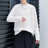 Wiaofellas  -  Mens Sexy See-Through Lace Floral Long-Sleeved Top  New Genderless Fashion Temperament French Retro Inner T-Shirt Unisex