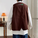 WIAOFELLAS  -  Japanese Trendy Couple Loose Jacket Retro Interface Bag Work Vest Sleeveless V-neck Vest Handsome Cardigan Aesthetic Urban Chic