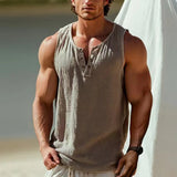WIAOFELLAS  -  Men Vest Sleeveless Streetwear Button Casual Solid Color Tshirt Men Clothes Summer New Loose Fashion Vintage Tees Male Tank Tops