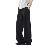 WIAOFELLAS  -  Simple Men's Trousers Casual Drawtring Spring Straight Suit Pants Elastic Waist Wide Leg Loose Male Bottom Summer