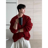 WIAOFELLAS  -  Encore red V-neck sweater men's lazy style into autumn Korean high-end outfit twisted sweater jacket