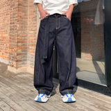 WIAOFELLAS  -  Latest Style Dark Blue Belted Jeans Men Loosen Fit Pure Color Denim Pants Male's Bagyy Trousers