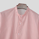 WIAOFELLAS  -  Men Striped Shirt Summer Stand Collar Short Sleeve Casual Men Clothing Streetwear 2025 Fashion Loose Male Shirts S-5XL