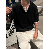 Wiaofellas  -  American Fake Two-piece Henry Neck Old Money Style Short-sleeved T-shirt Loose Niche Design Style Summer New Style