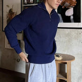 WIAOFELLAS  -  Half Turtleneck Zipper Sweater Men's American Style Retro Loose Shoulder Long Sleeve Pullover Sweater Jacket