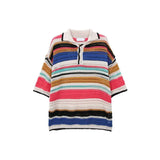 WIAOFELLAS  -  New Summer Youthful Vitality Hip-hop Fashion Niche Lapel Hollowed Out Color Block Stripes Loose Casual Dopamine T Shirt Men