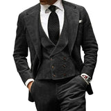 Wiaofellas  -  Corduroy Men's Suits 3 Pcs Fashion Sets Groomsmen Tuxedos For Wedding Groom Suit Jacket (Jacket + Vest + Pants)