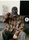 Wiaofellas  -  Retro Plaid Shirt with Long Sleeves for Men's Design Loose Feel