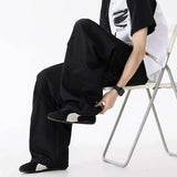 WIAOFELLAS  -  Simple Men's Cargo Pants Zipper Patchwork Elastic Waist Wide Leg Bottom Straight Drawstring Loose Male Trousers 24K4252