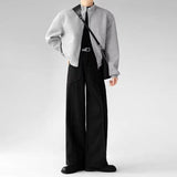 WIAOFELLAS  -  Korean Elegant Pants Fake Pocket Decoration Wide-leg Pants Autumn New American Style Design Sense Spliced Straight Suit Trousers