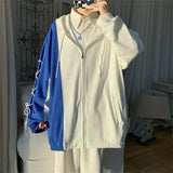 WIAOFELLAS  -  Hooded Zipper Splicing Sweatshirt Men's Spring and Autumn Hiphop Trendy High Street Cardigan Jacket