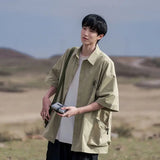 WIAOFELLAS  -  Working Short-sleeved Shirt Men's Summer Japanese Retro Loose Casual Half-sleeved Shirt American Handsome Fashion Jacket