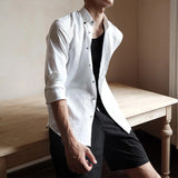 Wiaofellas  -  Stylish Mens Long Sleeve Linen Shirts Spring Autumn Daily Casual Slim Fit Cardigan Tops Men Retro Button-up Lapel Linen Shirt