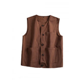 WIAOFELLAS  -  Men's Japanese Casual Vest, Retro Workwear Style, 100% Cotton Pocket Detail, Loose Fit for Outdoor and Cafe Work