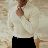 WIAOFELLAS  -  Trendy Bottoming Tees Mens Knitted Solid Color Texture Long Sleeve T-shirts For Men Spring Fall Stylish Slim Stretch O Neck Tops