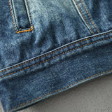 WIAOFELLAS  -  Vintage do old locomotive American tooling stand collar all loose denim jacket heavy wash craft coat male fashion